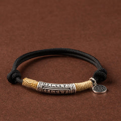 999 Sterling Silber Tibet Handgefertigt Om Mani Padme Hum Fu Charakter TopRank Charakter Glück Geflochtenes Armband