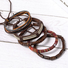 Wrap Hemp Cords Wood Beads Leather Bracelet