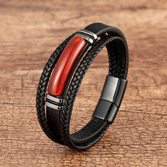 Naturstein Grüner Achat Power Mehrlagiges geflochtenes Lederarmband