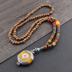Fengshui Ethnic Style Wenge Wood Bodhi Beads Long Pendant Necklace