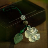 Lucky Four-Leaf Clover Jade Keychain Phone Charm, Handmade Car Keychain Pendant