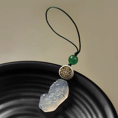 Porte-clés/breloque pour téléphone Pixiu Peace Button Gourde Ruyi en calcédoine