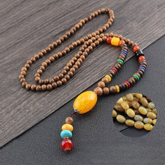 Fengshui Ethnic Style Wenge Wood Bodhi Beads Long Pendant Necklace