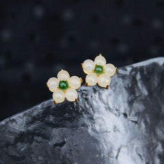 14K Gold Plated white jade stud earrings