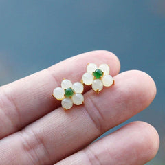 jade beads 18K gold plated stud earrings