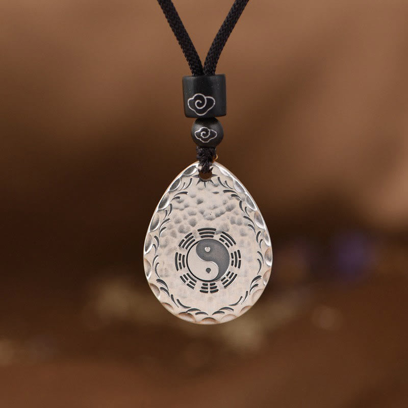 Yin Yang Bagua Necklace Hammered Teardrop Waterdrop Pendant