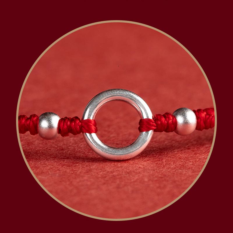925 Sterling Silver Lucky Fortune Peace Joy Lotus Peace Buckle Red String Bracelet
