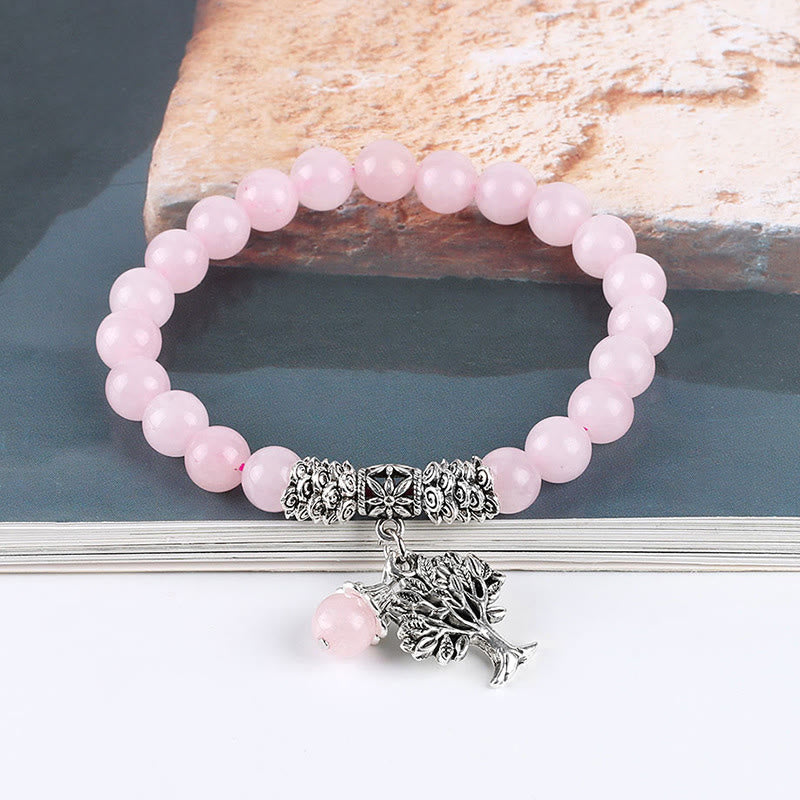 Natural Gemstone Tree of Life Lucky Charm Stretch Bracelet