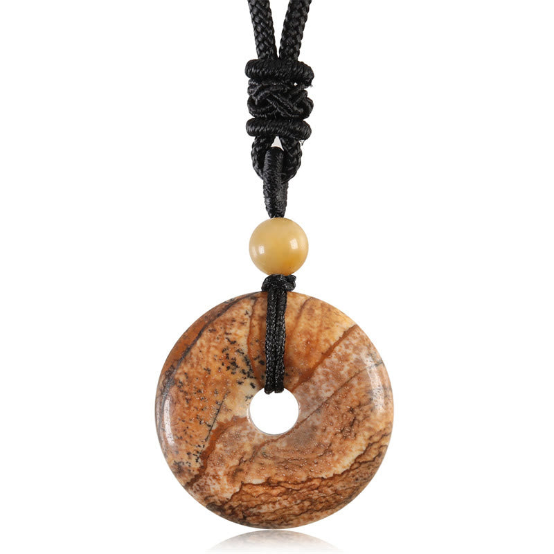 Lucky Coin Pendant Healing Crystal Gemstone Necklace