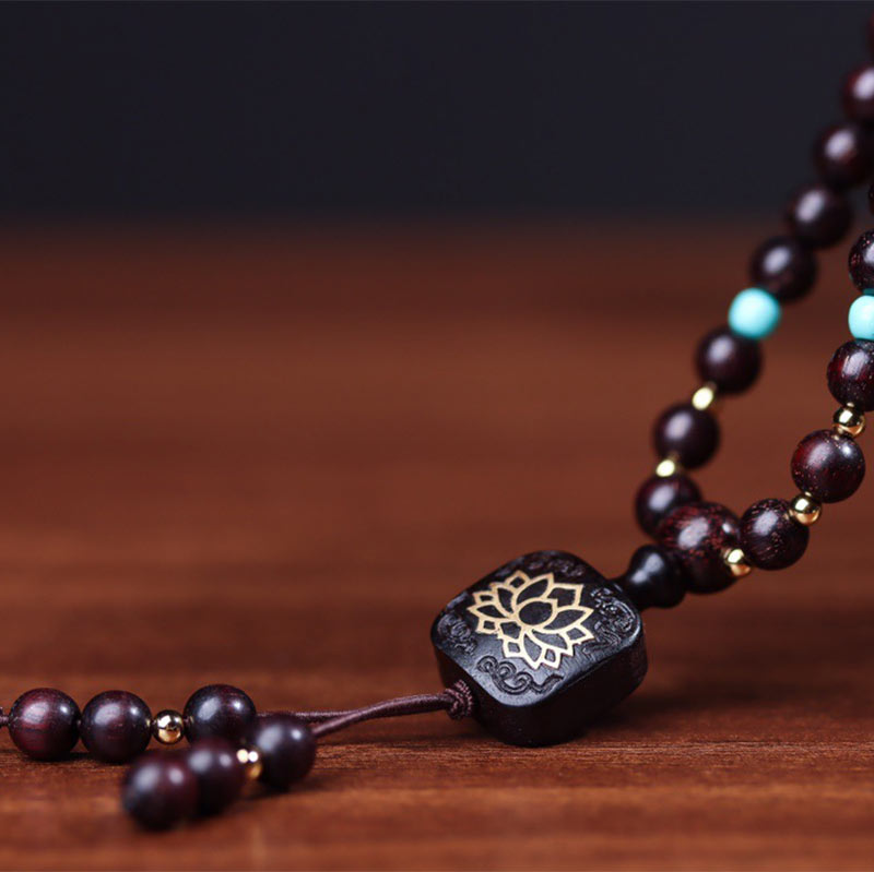 108 Mala Beads Tibetan Small Leaf Red Sandalwood Lotus Balance Bracelet
