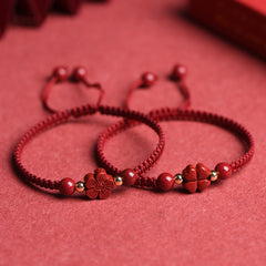 Four Leaf Clover Five-petal Flower Cinnabar Blessing Red String Bracelet