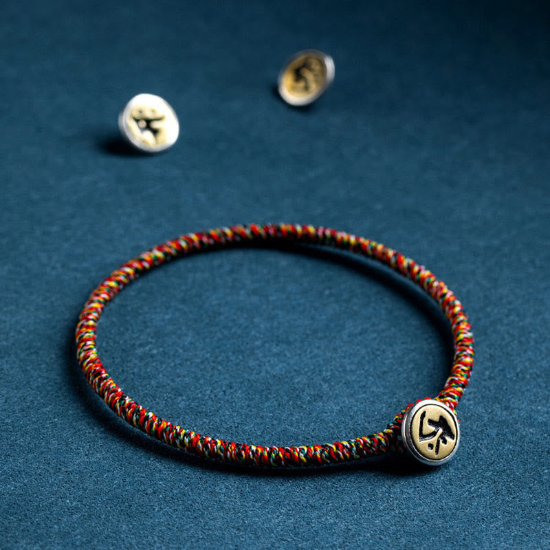 Handmade 925 Sterling Silver Chinese Zodiac Natal Buddha Protection Colorful Rope Bracelet