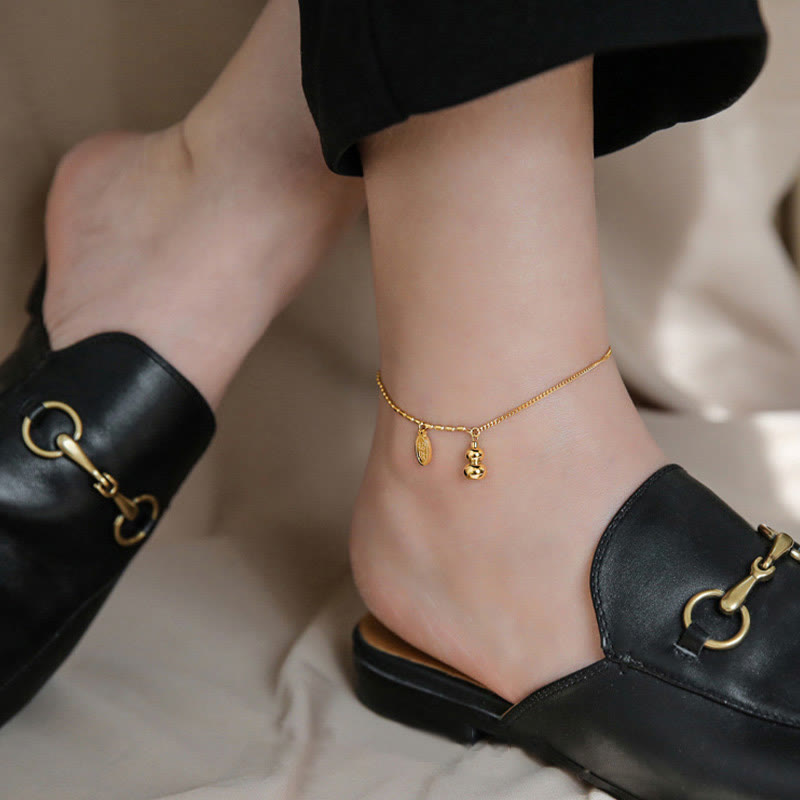 18k Gold Lucky Gourd Design Wealth Buckle Anklet