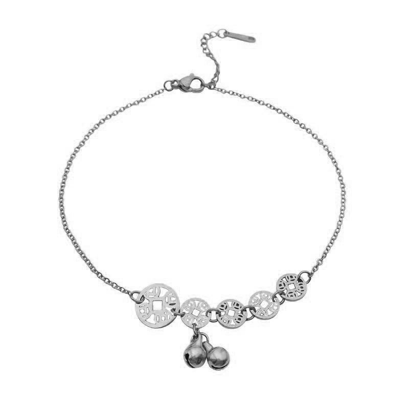 Copper Coins Bell Charm Titanium Steel Strengthen Anklet
