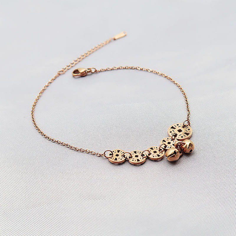Copper Coins Bell Charm Titanium Steel Strengthen Anklet
