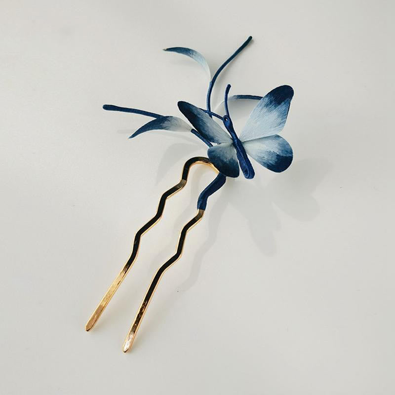 Handmade Velvet Flower Mulberry Silk Butterfly Brooch Hairpin | Exquisite Artisanal Hair Accessory with Butterfly & Floral Elements