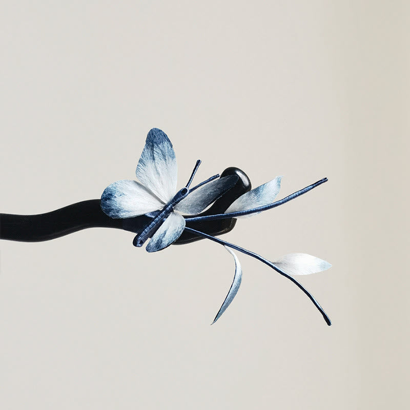 Handmade Velvet Flower Mulberry Silk Butterfly Brooch Hairpin | Exquisite Artisanal Hair Accessory with Butterfly & Floral Elements