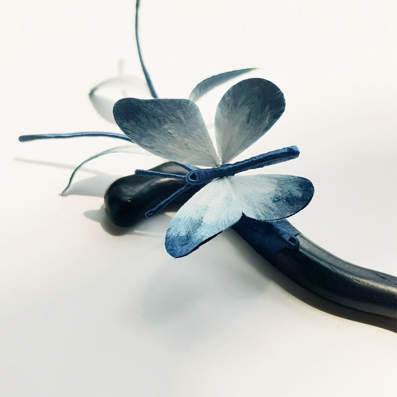 Handmade Velvet Flower Mulberry Silk Butterfly Brooch Hairpin | Exquisite Artisanal Hair Accessory with Butterfly & Floral Elements