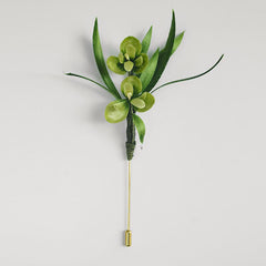 Elegant Handmade Velvet Green Flowers & Mulberry Silk Leaves Brooch Hairpin - Feng Shui Amulet for Luck & Style
