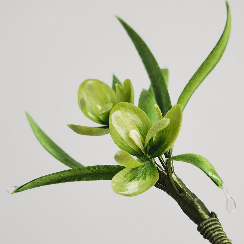 Elegant Handmade Velvet Green Flowers & Mulberry Silk Leaves Brooch Hairpin - Feng Shui Amulet for Luck & Style