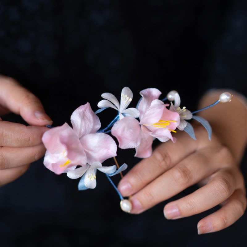 ‌Handmade Pink Iris Vine Silk Hairpin | Exquisite Brooch Pin for Charming Oriental Style‌