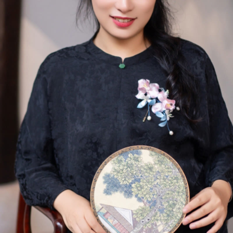 ‌Handmade Pink Iris Vine Silk Hairpin | Exquisite Brooch Pin for Charming Oriental Style‌