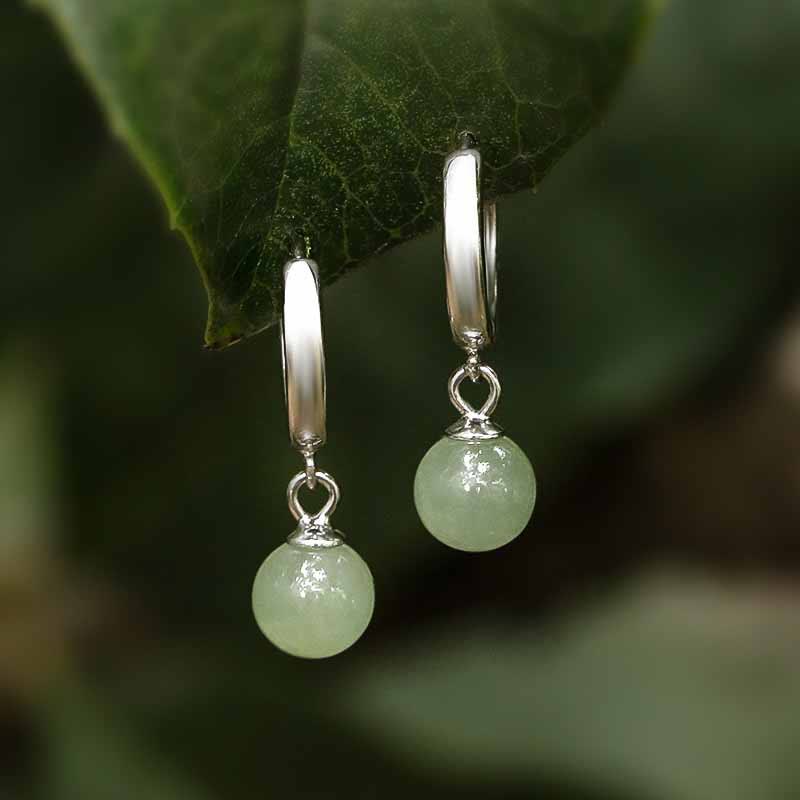 Round Jade Bead Prosperity Earrings