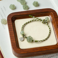 Handmade Plum Blossom Flower Jade Luck Prosperity Braided Bracelet