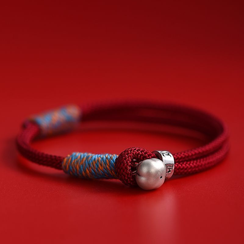 Sterling Silver Red Cord Bracelet with Persimmon Charm for Good Luck