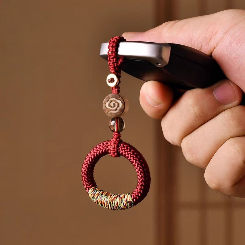 Handwoven Macrame Keychain for Car Keys with Antique Ring and Tassel