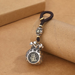 Rotating Antique Coin Pouch Keychain, Ethnic Prosperity Charm