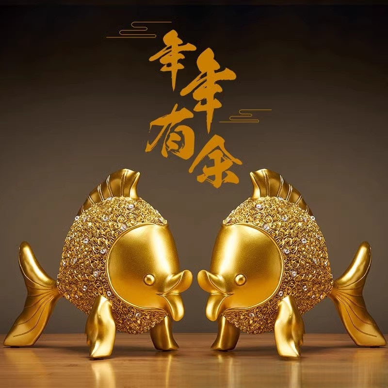 Lucky Elephant & Goldfish Statue - Feng Shui Home Decor, Housewarming Gift
