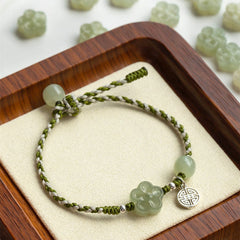 Handmade Plum Blossom Flower Jade Luck Prosperity Braided Bracelet