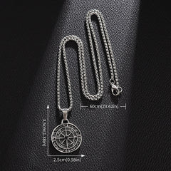 Feng Shui Compass Necklace for Men - Brass Alloy Protection Pendant