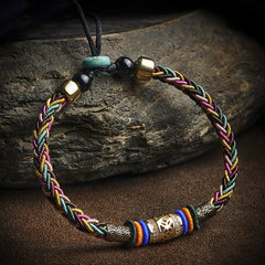 Adjustable Handwoven Tibetan Five-Color Knot Bracelet for Protection & Good Luck