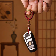 Handwoven Macrame Keychain for Car Keys with Antique Ring and Tassel