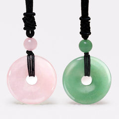 Lucky Coin Pendant Healing Crystal Gemstone Necklace