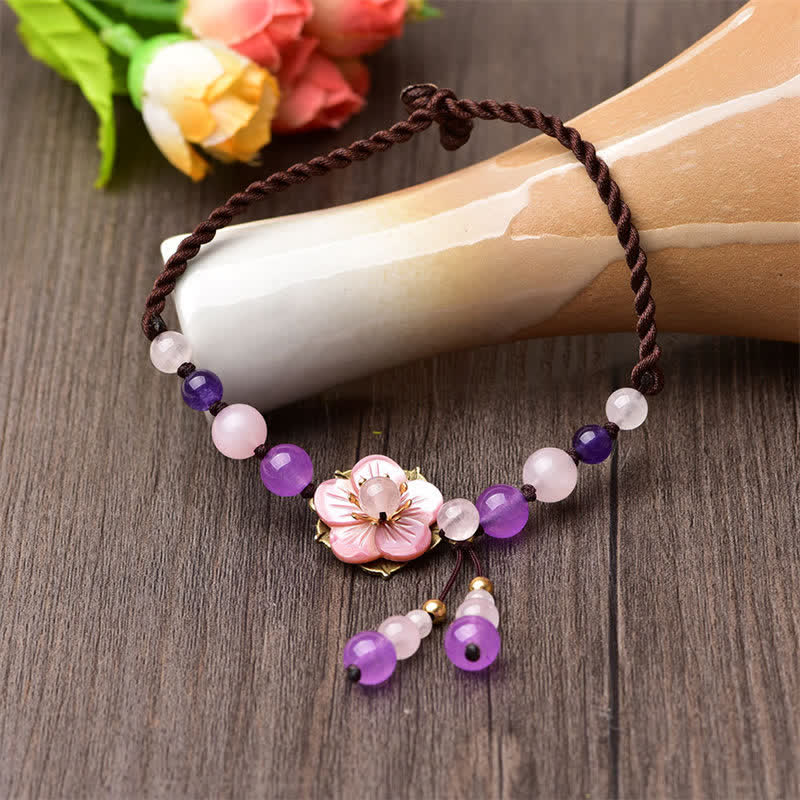 Natural Amethyst Rose Quartz Crystal Charm Lucky Healing Anklet