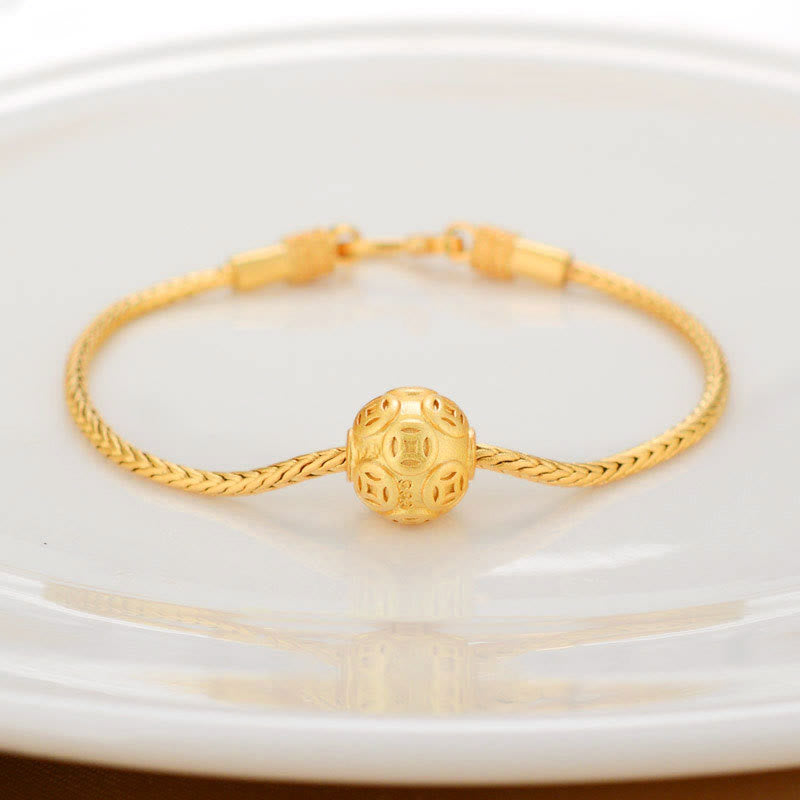 Tibetan 18K Gold Om Mani Padme Hum Lucky Koi Fish Fu Character Ingot Copper Coin Peace Bracelet
