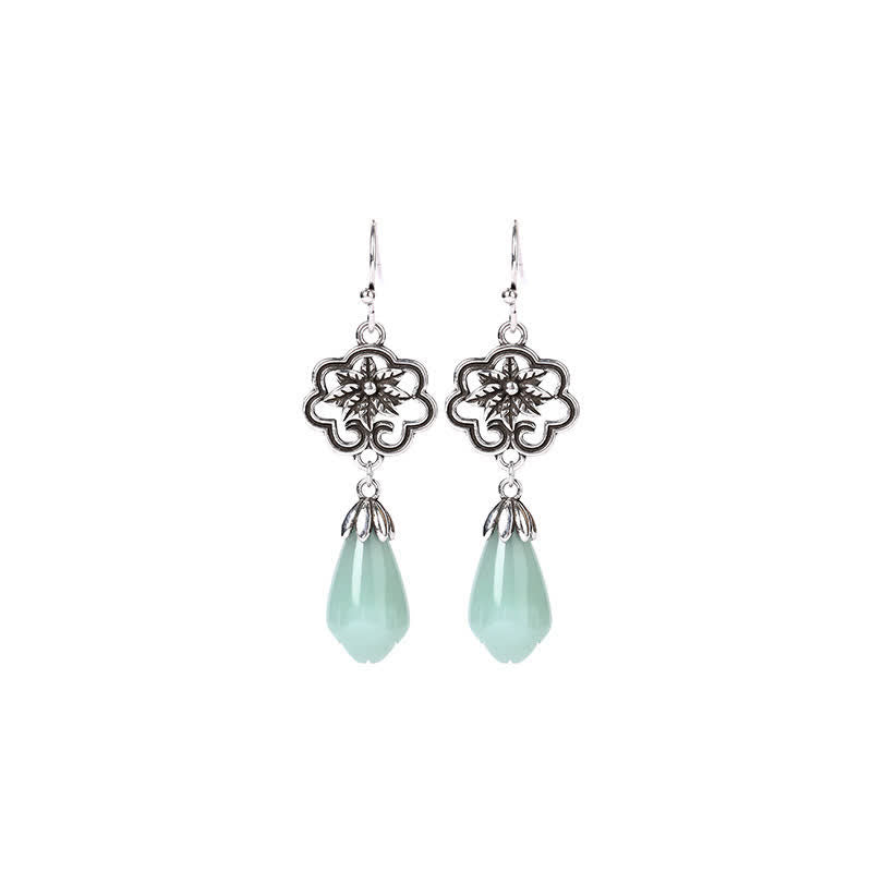 Magnolia Flower Jade Water Drop Prosperity Dangle Earrings