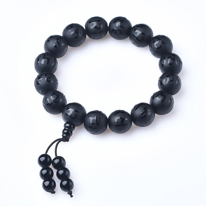 Tibet White Crystal Black Onyx Om Mani Padme Hum Meditation Bracelet