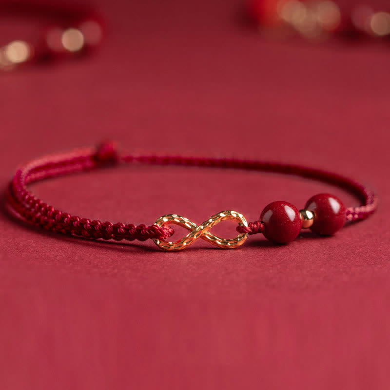 Cinnabar Blessing Red String 14K Gold Infinity Symbol Bracelet Anklet