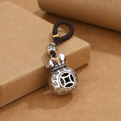 Rotating Antique Coin Pouch Keychain, Ethnic Prosperity Charm