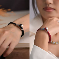 Sterling Silver Red Cord Bracelet with Persimmon Charm for Good Luck