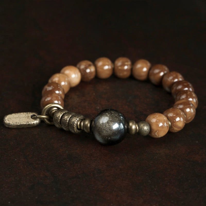 Kuka Seed Tiger Eye Gold Sheen Obsidian Copper Wealth Luck Bracelet
