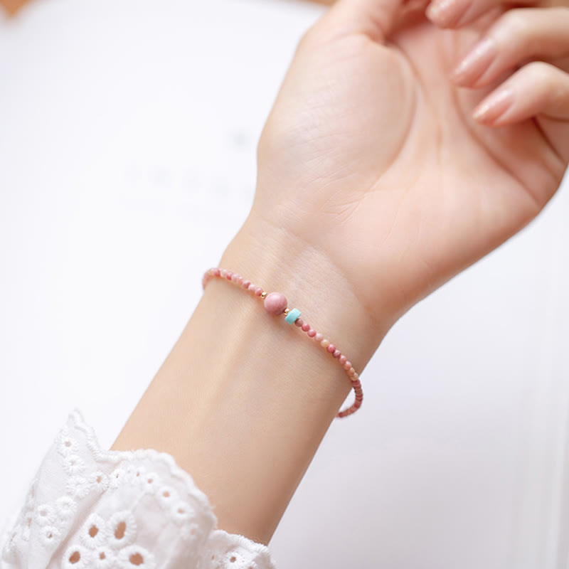 14K Gold Plated Natural Rhodonite Loving Energy Chain Bracelet