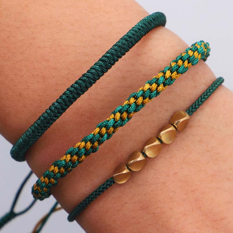 3 PCS Tibetan Copper Beads Healing Protection Luck Bracelet Set
