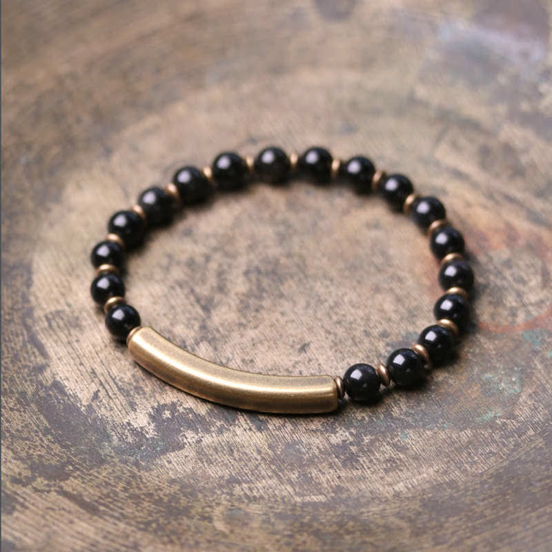 Red Jasper Moss Agate Black Obsidian Crystal Copper Peace Couple Bracelet