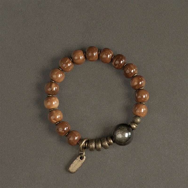Kuka Seed Tiger Eye Gold Sheen Obsidian Copper Wealth Luck Bracelet