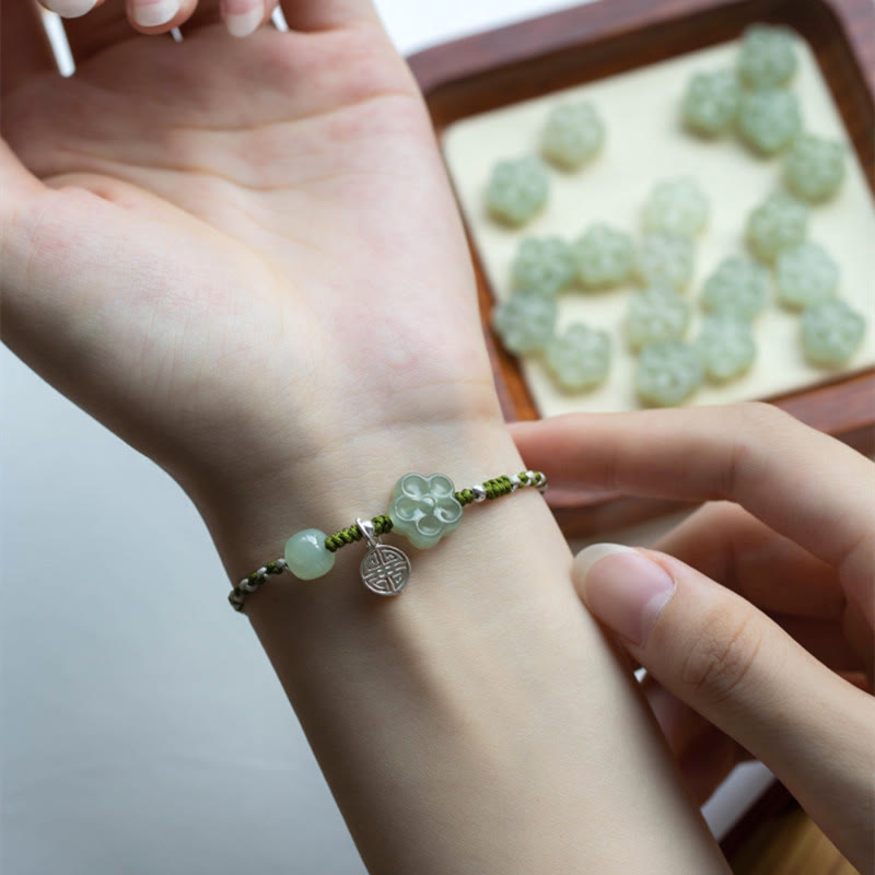 Handmade Plum Blossom Flower Jade Luck Prosperity Braided Bracelet